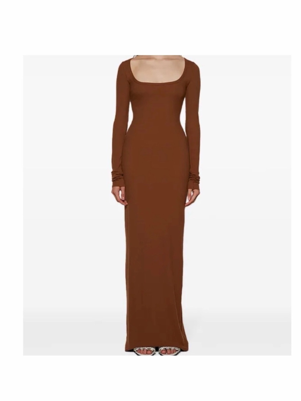 Eterne square neck brown dress Women’s Long Sleeve Scoop Neck Maxi Dress - Brown